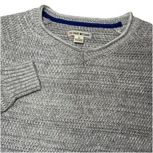 32 Bar Blues Mens Medium Chunky Knit 100% Cotton Heather Gray V-Neck Sweater